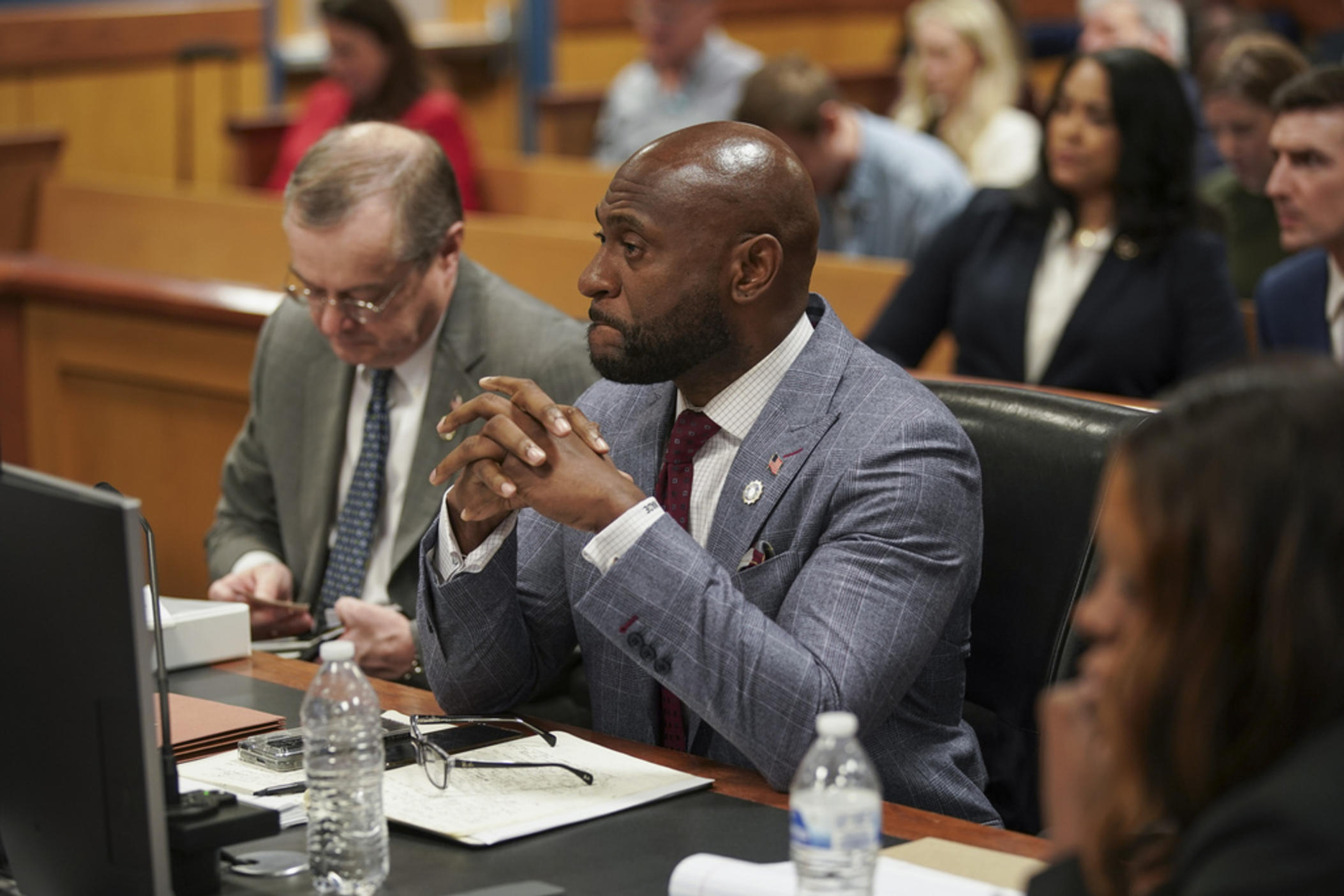 Special prosecutor Nathan Wade listens during a motions hearing for former President Donald Trump's election interference case, Friday, Jan. 12, 2024 in Atlanta. 