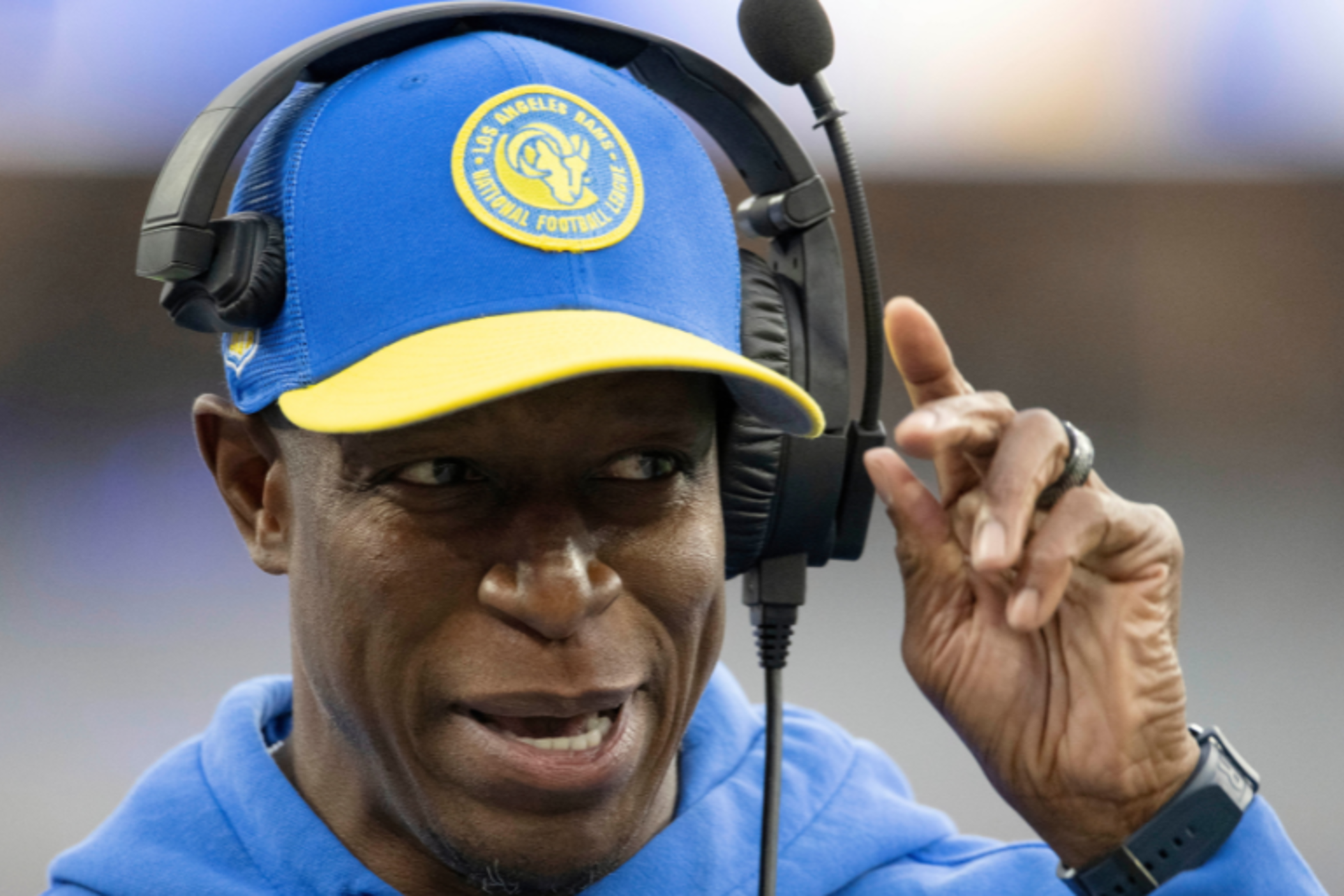 Los Angeles Rams defensive coordinator Raheem Morris during an NFL football game against the Cleveland Browns, Sunday, Dec. 3, 2023, in Inglewood, Calif. The Atlanta Falcons interviewed Los Morris for the head coaching vacancy on Saturday,, Jan 20, 2024, adding a familiar name to list of candidates.