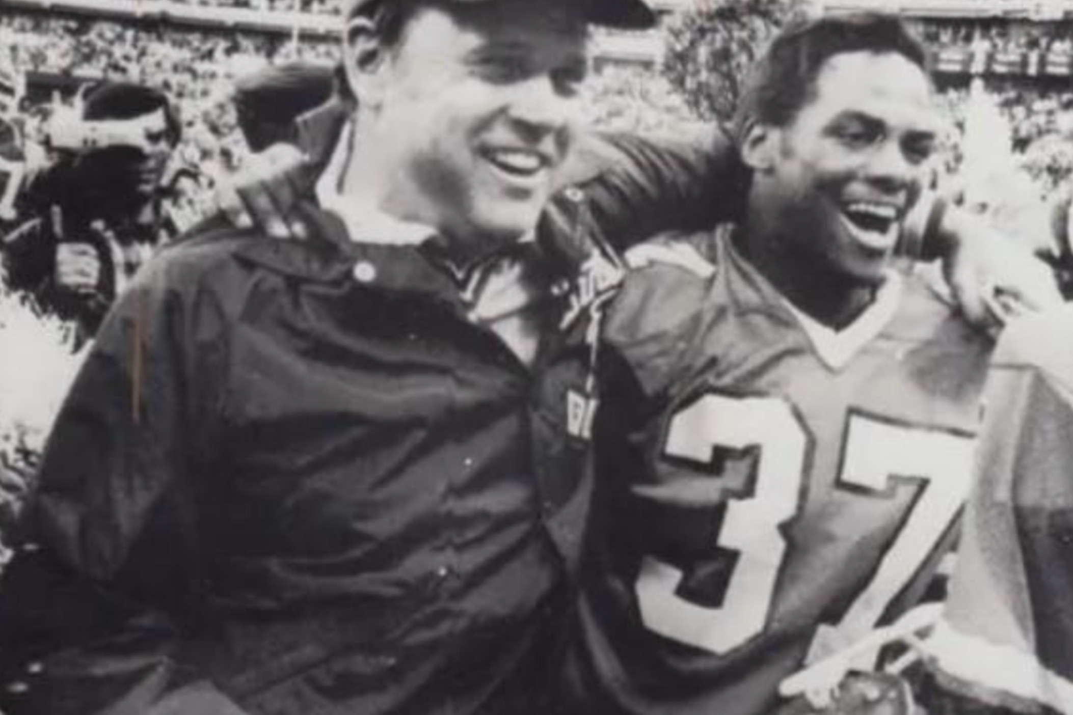 Coach Leeman Bennett and defensive back Kenny Johnson, the Falcons' fifth round draft pick.
