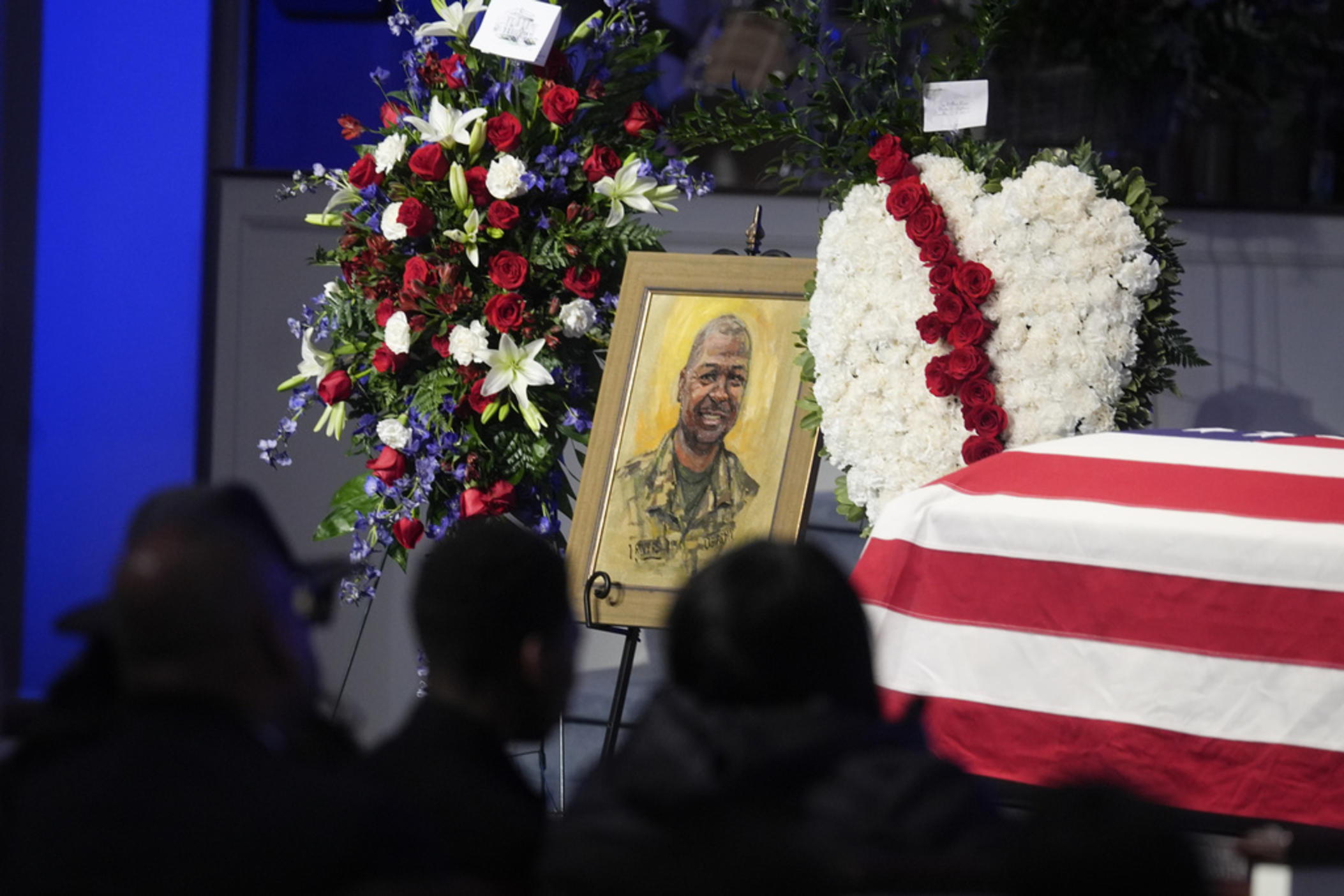 Mourners attend a funeral service for Army Reserve soldier Staff Sgt. William Jerome Rivers Tuesday, Feb. 13, 2024, in Carrollton, Ga. Rivers was one of three Georgia soldiers killed last month in drone attack in Jordan. 