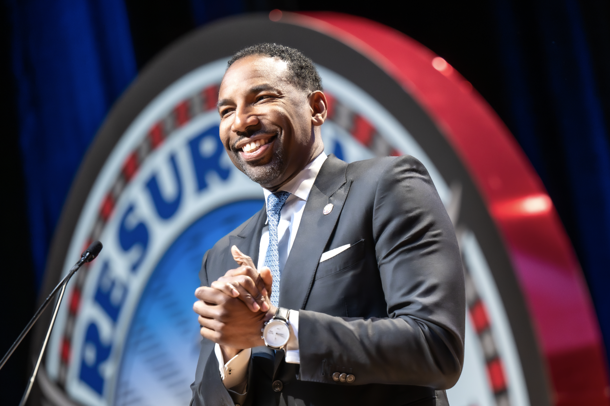 Atlanta Mayor Andre Dickens delivers his State of the City 2024 address at the Woodruff Arts Center in Atlanta on March 25, 2024.