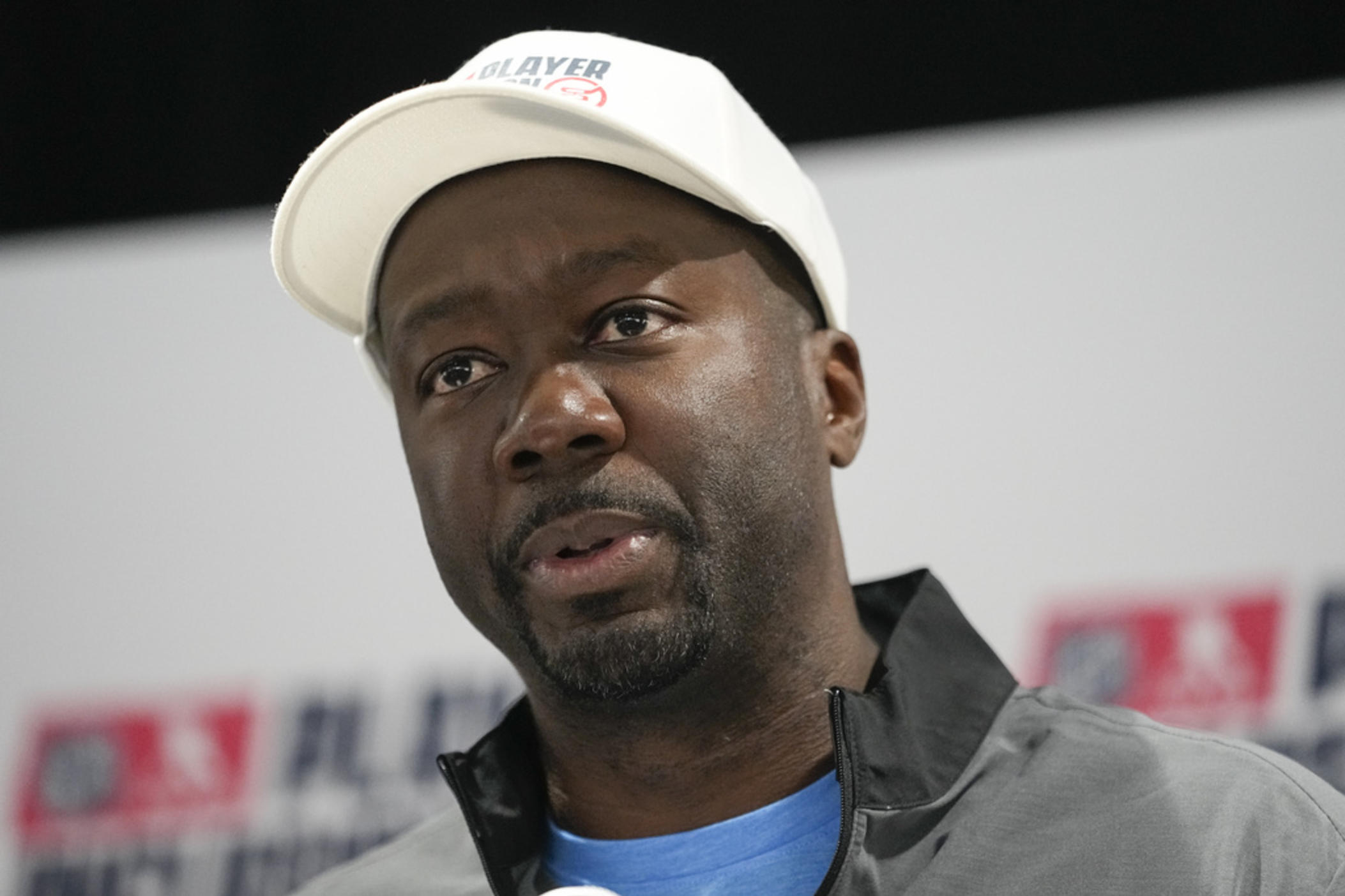 Former NHL player Anson Carter delivers remarks during a news conference to announce the formation of the Player Inclusion Coalition, Tuesday, June 27, 2023, in Nashville, Tenn.