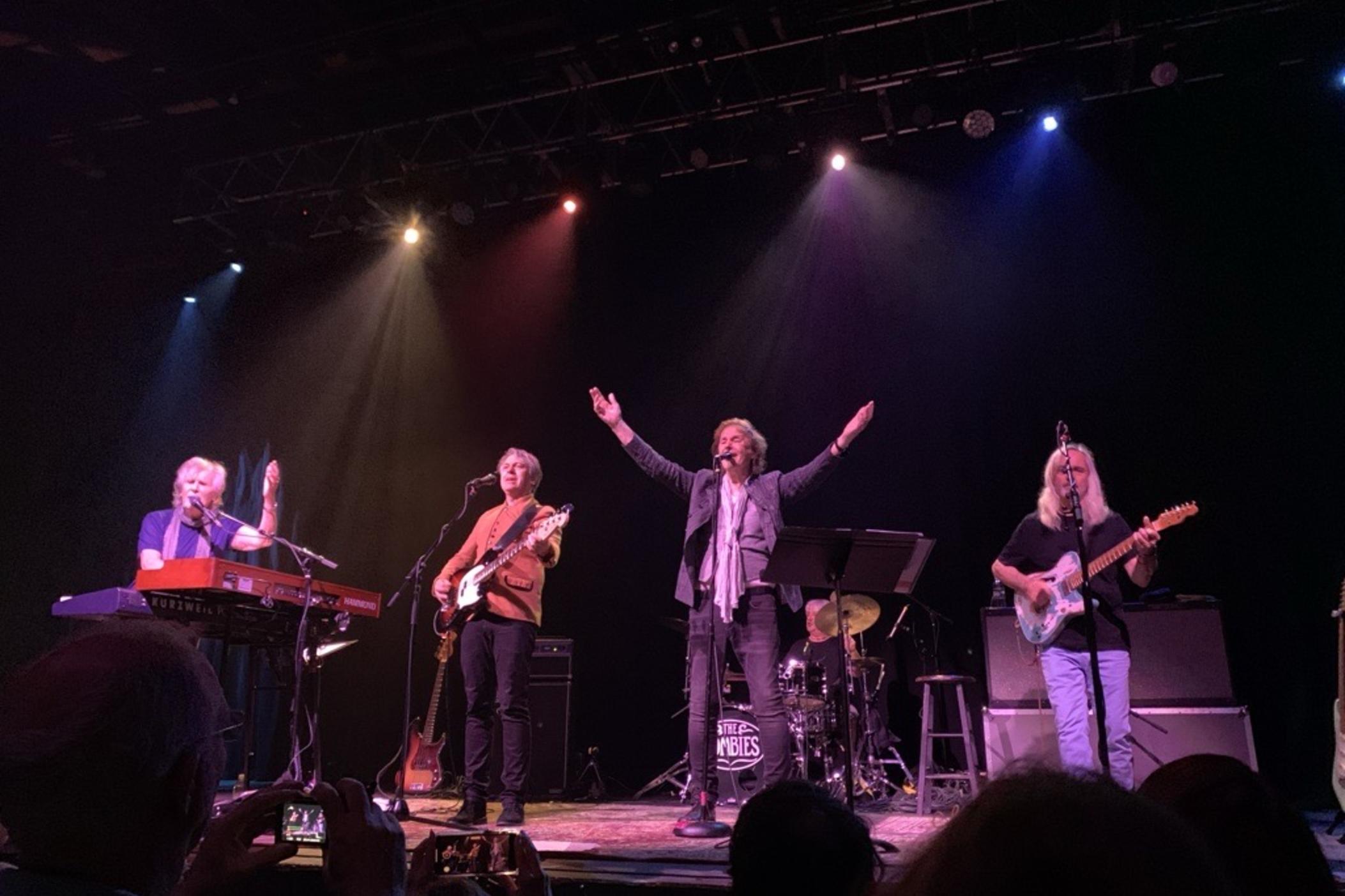 The Zombies, including original members Rod Argent (left) and Colin Blunstone (center) are shown in a 2022 performance in Atlanta. The band plays the city's Variety Playhouse on April 3, 2024. The set features classic hits and songs from its 2023 album, 'Different Game.'