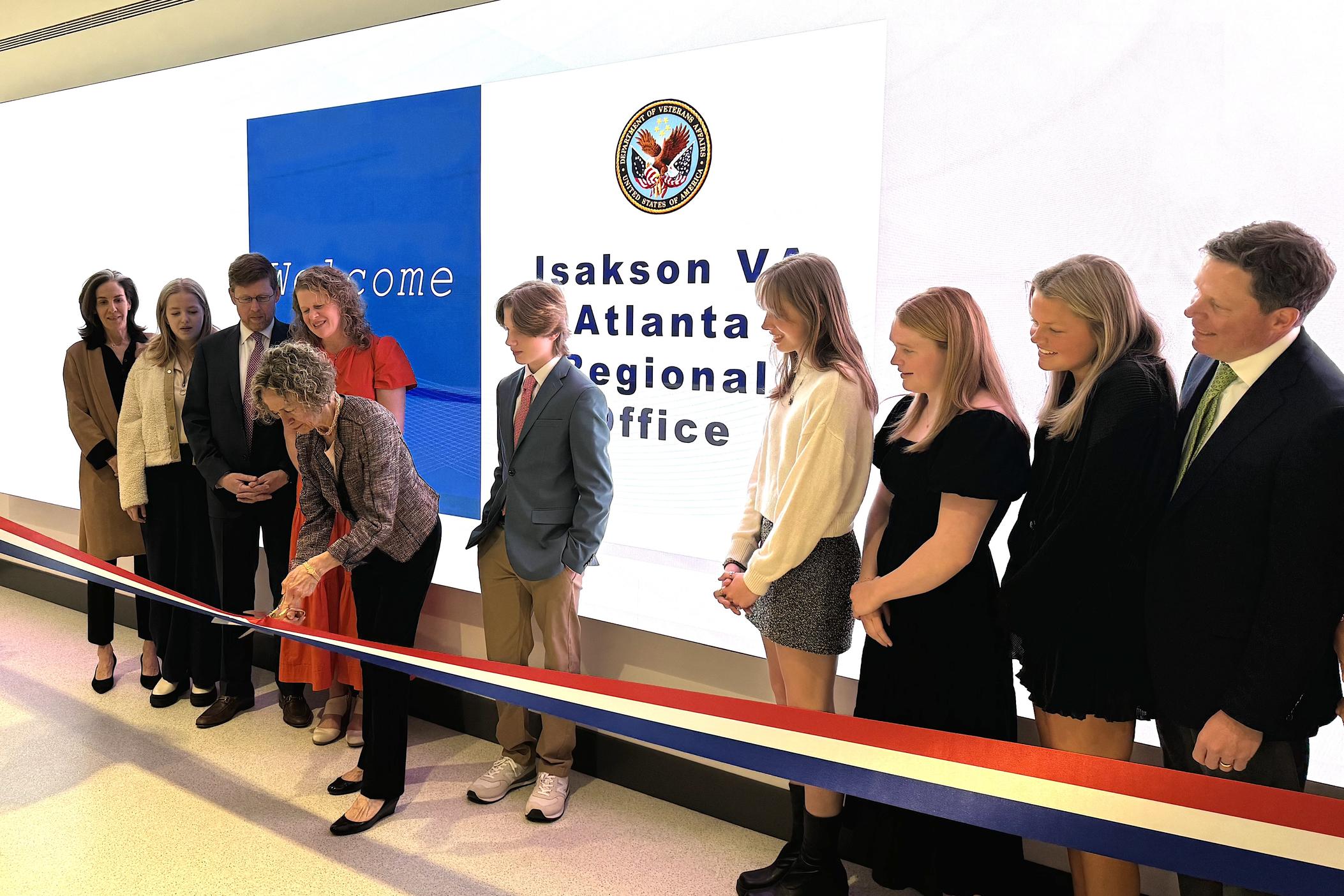Members of Johnny Isakson's family participated in a ribbon-cutting ceremony on Monday, March 25, 2024, as part of renaming the regional Veteran's Affairs office after the late U.S. senator.