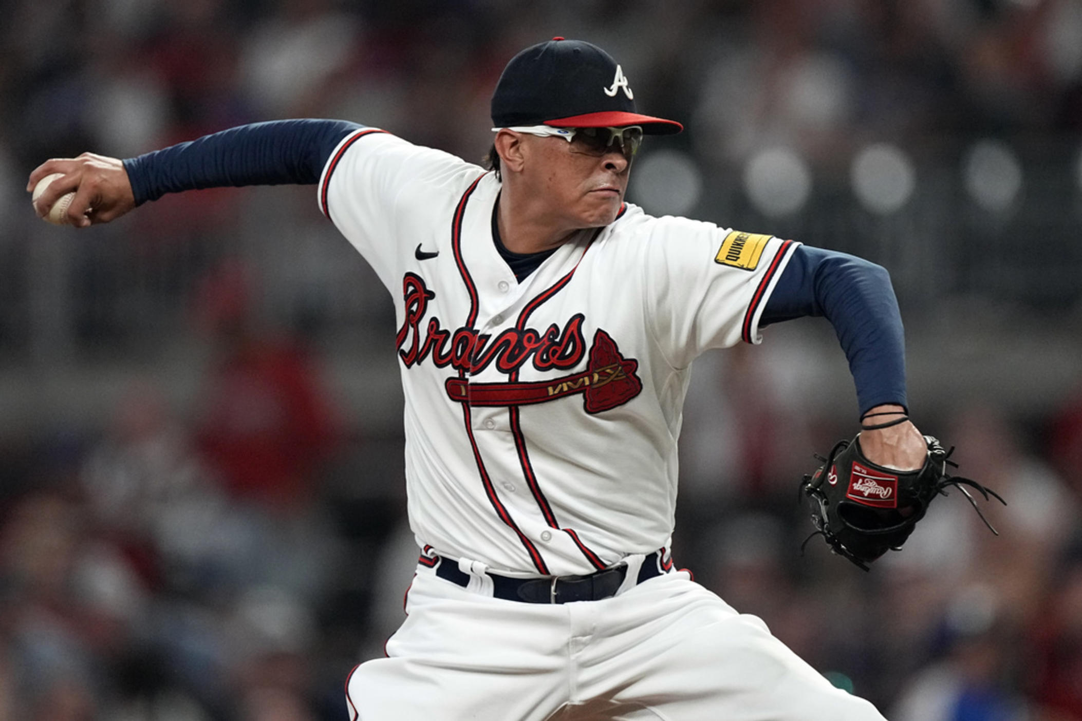 Atlanta Braves relief pitcher Jesse Chavez works against the New York Mets during the eighth inning of a baseball game Tuesday, June 6, 2023, in Atlanta. The Braves signed veteran right-hander Jesse Chavez to a minor league contract on Monday, March 25, 2024, providing the opportunity for the reliever's fifth stint with the team. Chavez, 40, was released by the Chicago White Sox on Saturday. 