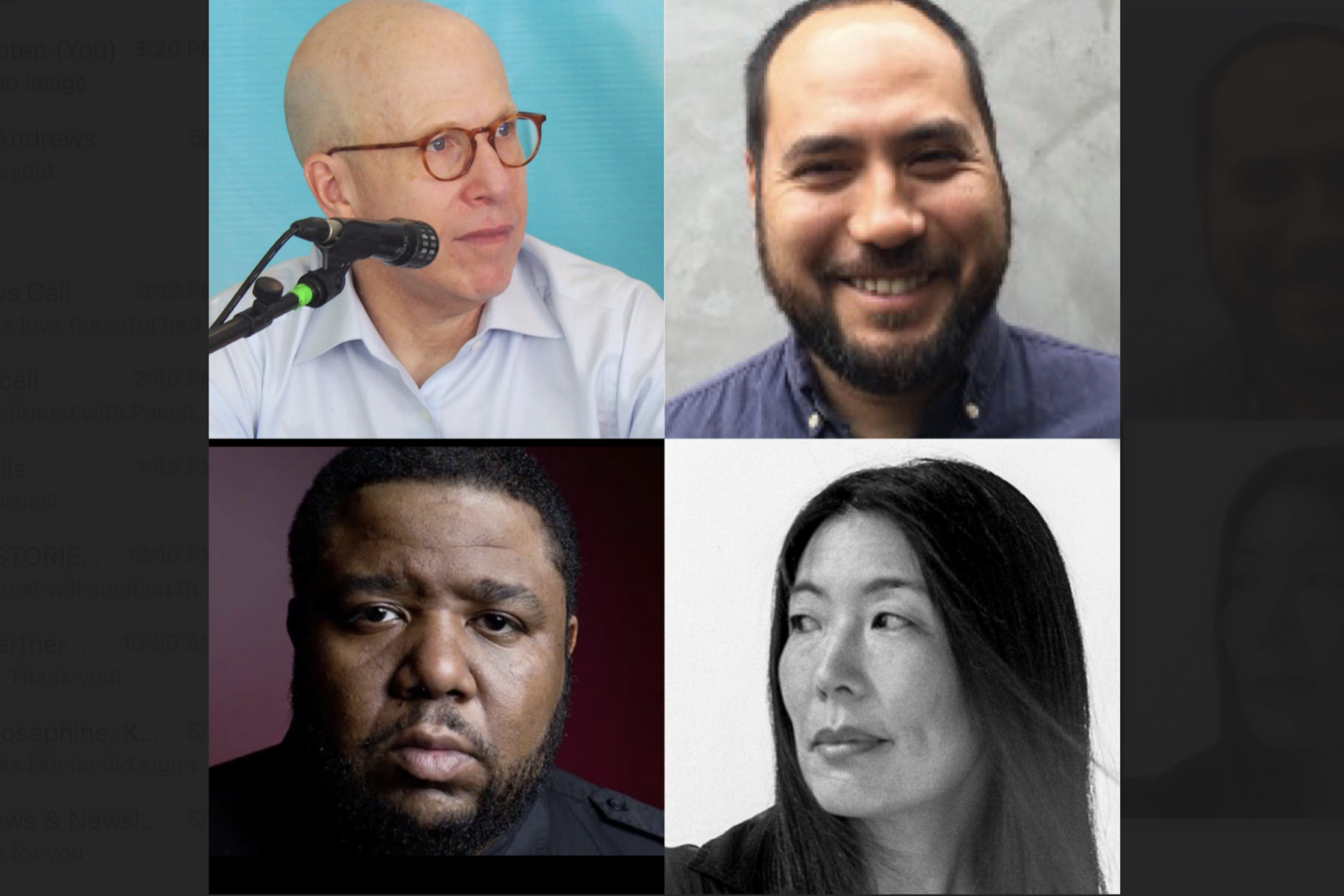 Writers Jonathan Eig (top left), Brandon Som (top right) and Ilyon Woo (lower right) and composer Tyshawn Sorey (lower left) received 2024 Pulitzer Prizes for their work. All four have connections to Georgia.