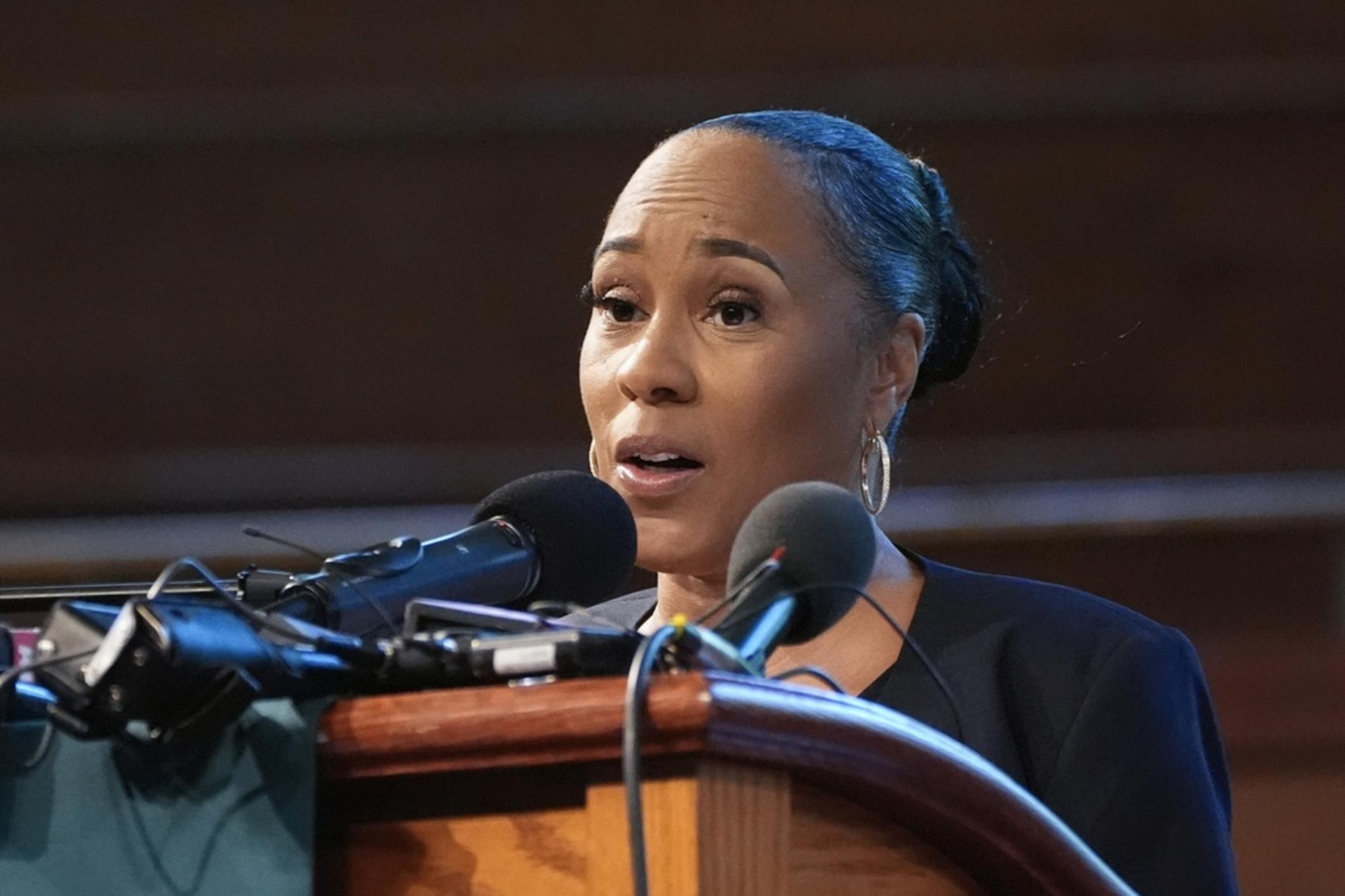 Fulton County district attorney Fani Willis speaks at Turner Chapel AME church Thursday, June 13, 2024, in Marietta, Ga. An Alabama man has pleaded guilty in federal court to leaving threatening phone messages for Fulton County District Attorney Fani Willis and the county sheriff last summer because of the pending indictment of former President Donald Trump. 