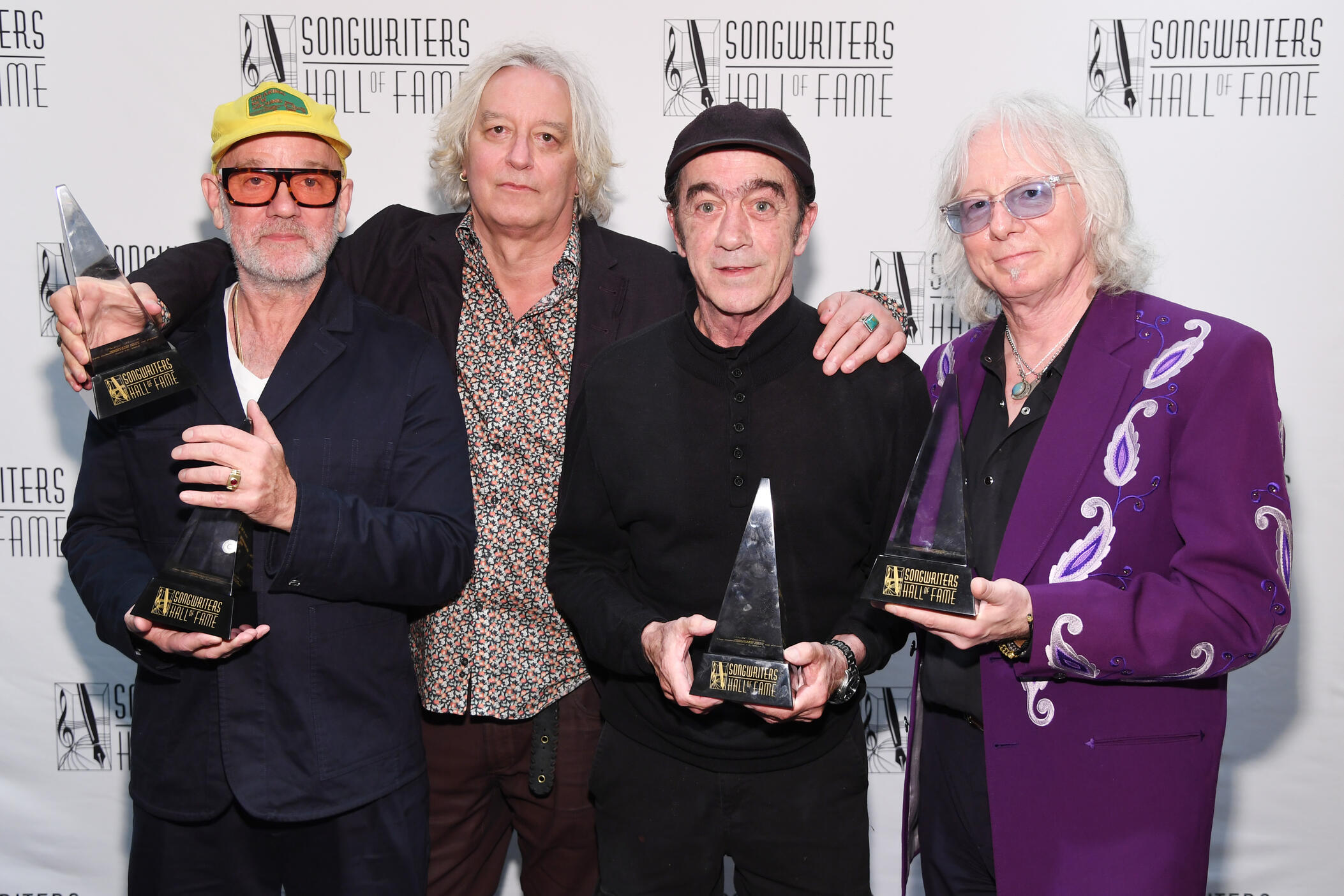  (L-R) Michael Stipe, Peter Buck, Bill Berry and Mike Mills, of R.E.M., attend the 2024 Songwriters Hall of Fame Induction and Awards Gala at New York Marriott Marquis Hotel on June 13, 2024 in New York City.