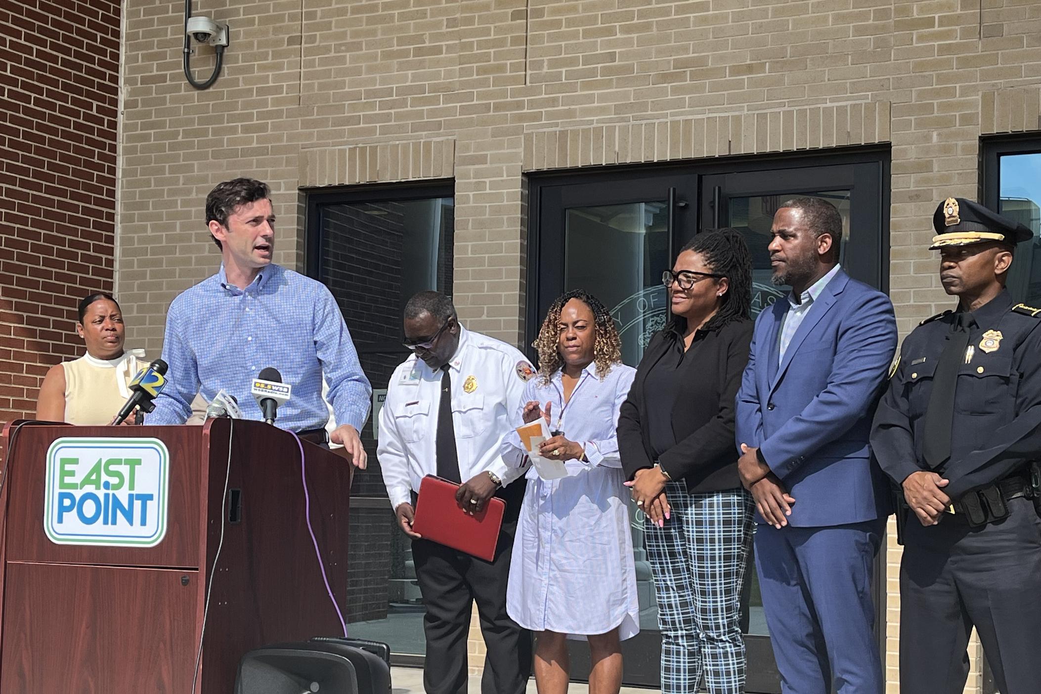 U.S. Sen. Jon Ossoff joins leaders from East Point, Ga., on June 24, 2024.