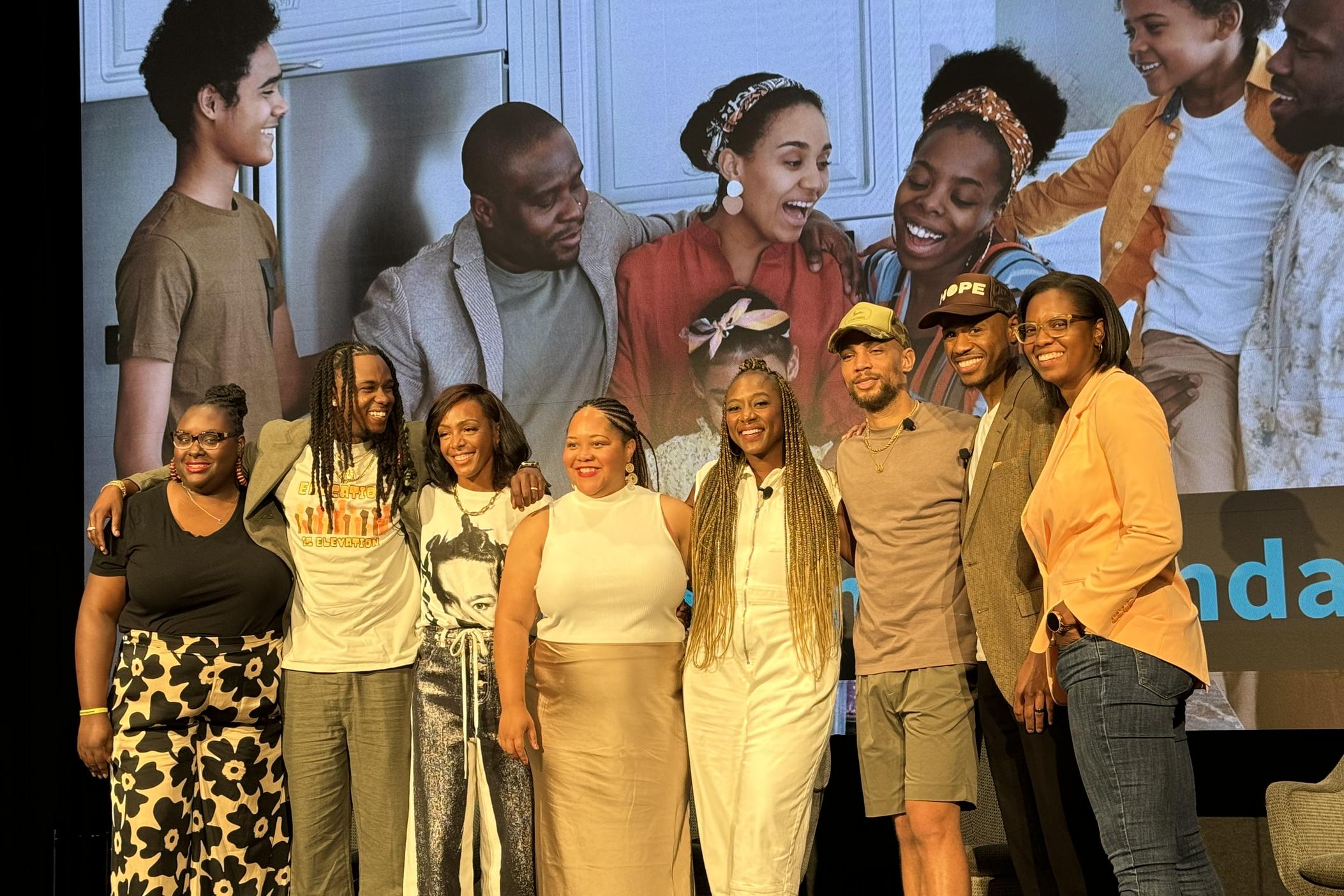 The Black to the Future Action Fund representatives and local community members pictured in Atlanta on August 8, 2024, at the release of the Black Economic Agenda. Ambria Burton/GPB News