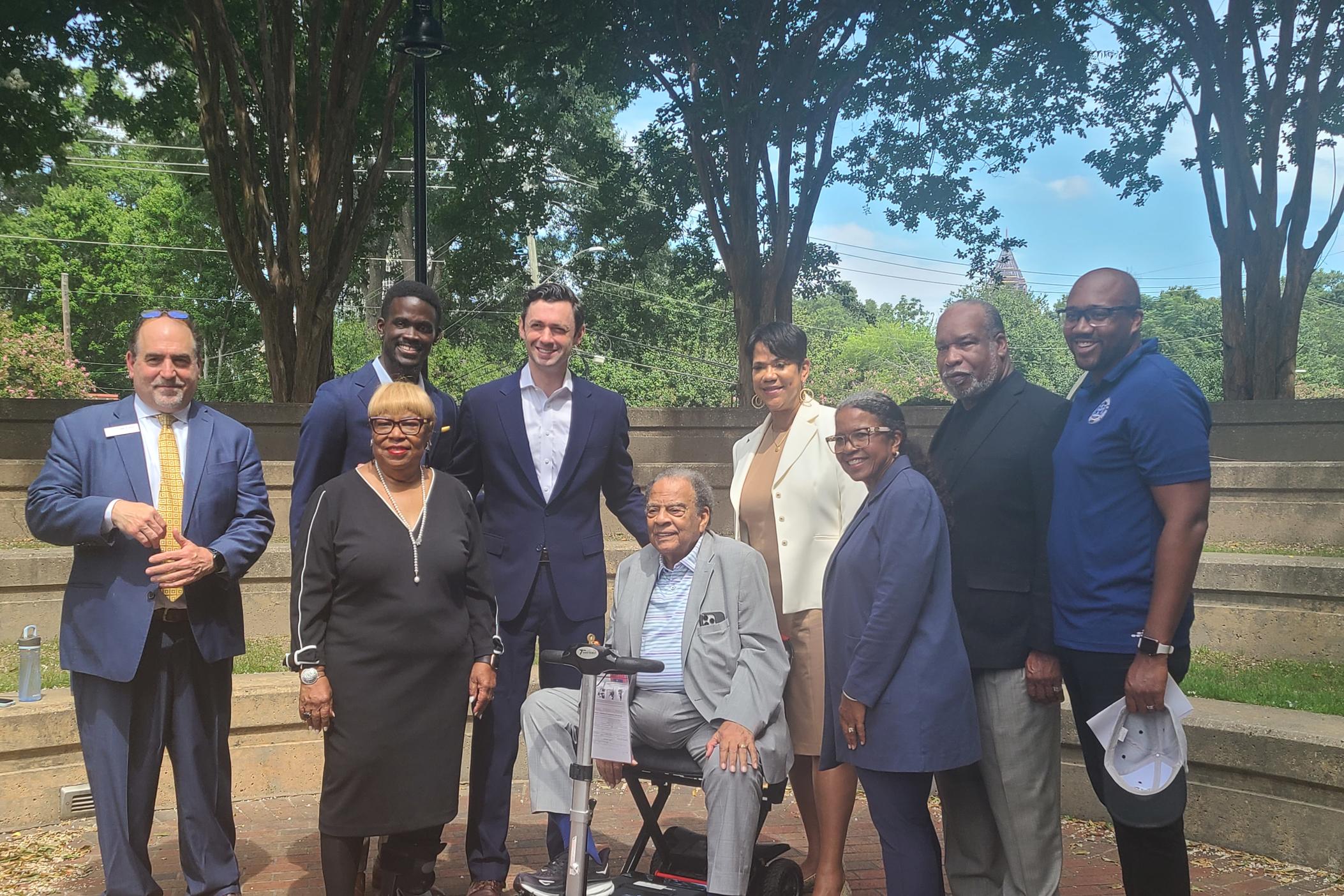 Sen. Jon Ossoff and Andrew Young joined other human rights advocates and spoke about a new law requiring federal prisons face regular independent investigations on August 6, 2024.