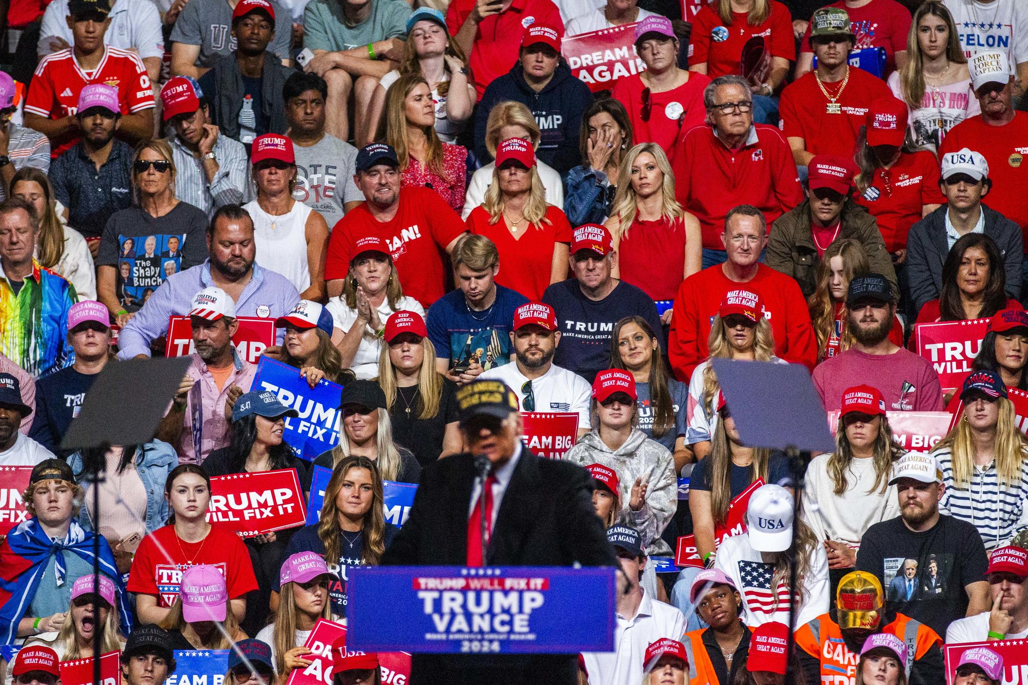 Former President Donald Trump speaks at a rally in Macon, Ga., on Nov. 3, 2024.