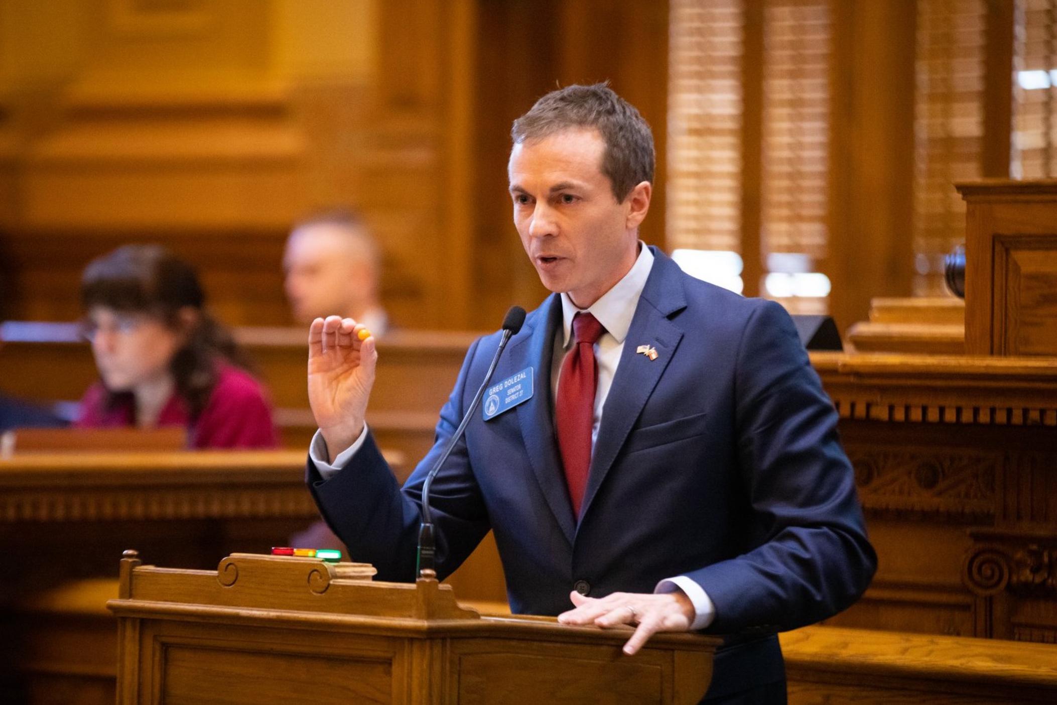 Sen. Greg Dolezal (shown here in an undated photo) presented Senate Bill 1 on the Senate Floor before a vote on Feb. 6, 2025. The legislation would ban transgender athletes from competing in girls’ sports.
