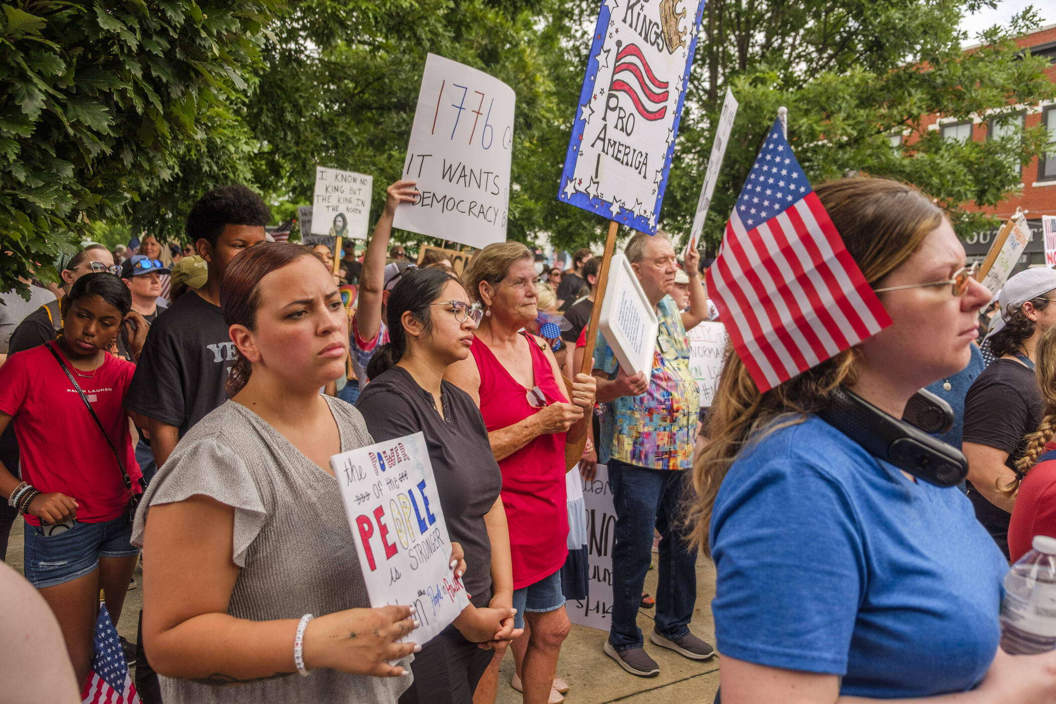 Protestors at the Macon, Ga. No Kings event. Grant Blankenship/GPB News