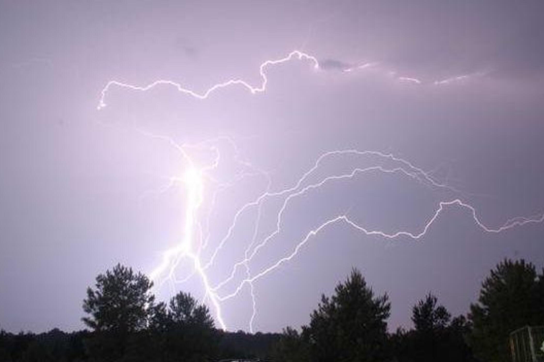 Lightning strikes in Monticello, Ga., are shown in this July 2008 photo.