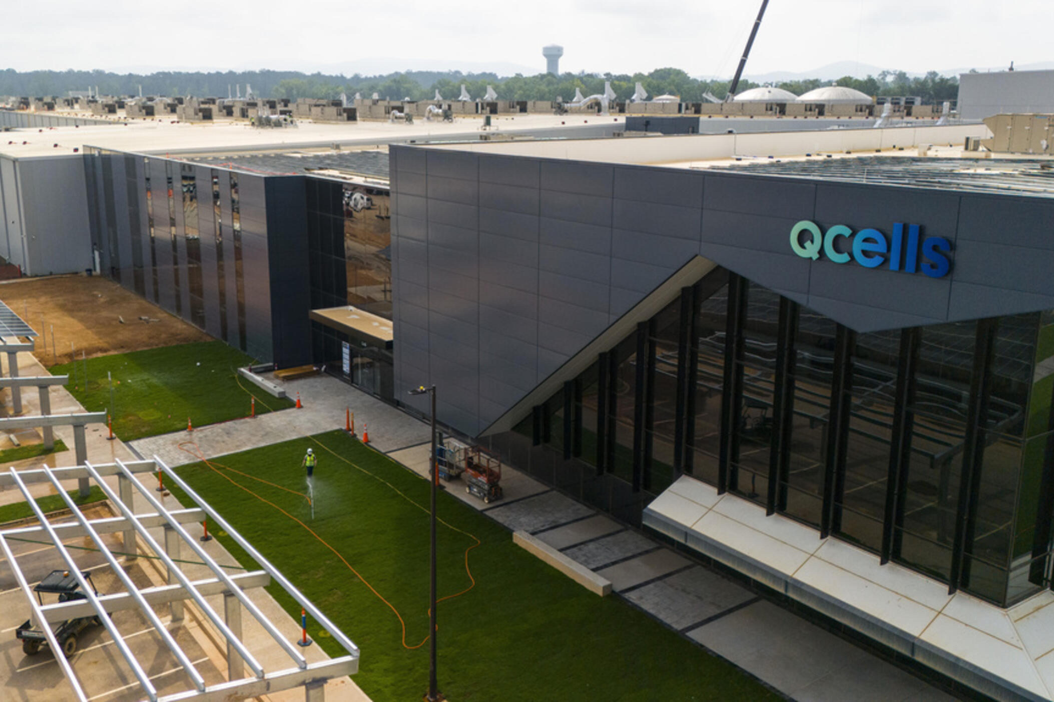 The Qcells solar panel plant is seen Friday, June 27, 2025, near Cartersville, Ga. (AP Photo/Mike Stewart)