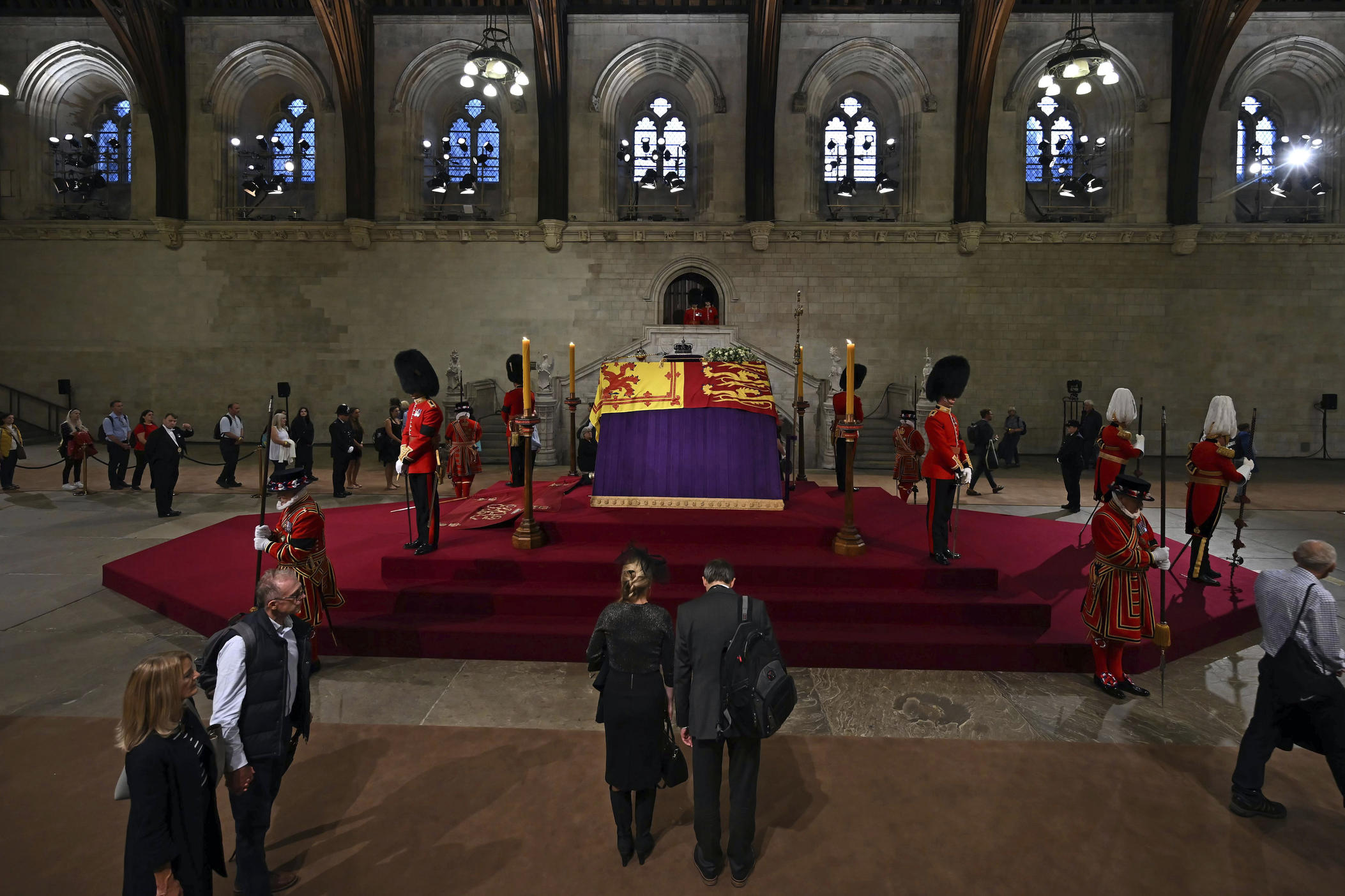 Members of the public file past the coffin of Queen Elizabeth II inside Westminster Hall in London on Wednesday.