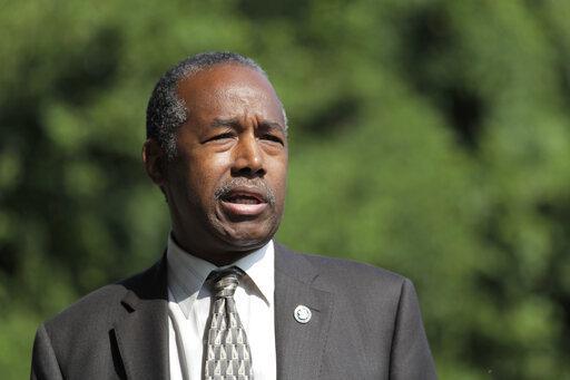 Housing and Urban Development Secretary Ben Carson speaks during a news conference after touring the Hollins House, a high rise building housing seniors and persons with disabilities, during a trip to Baltimore, Wednesday, July 31, 2019.