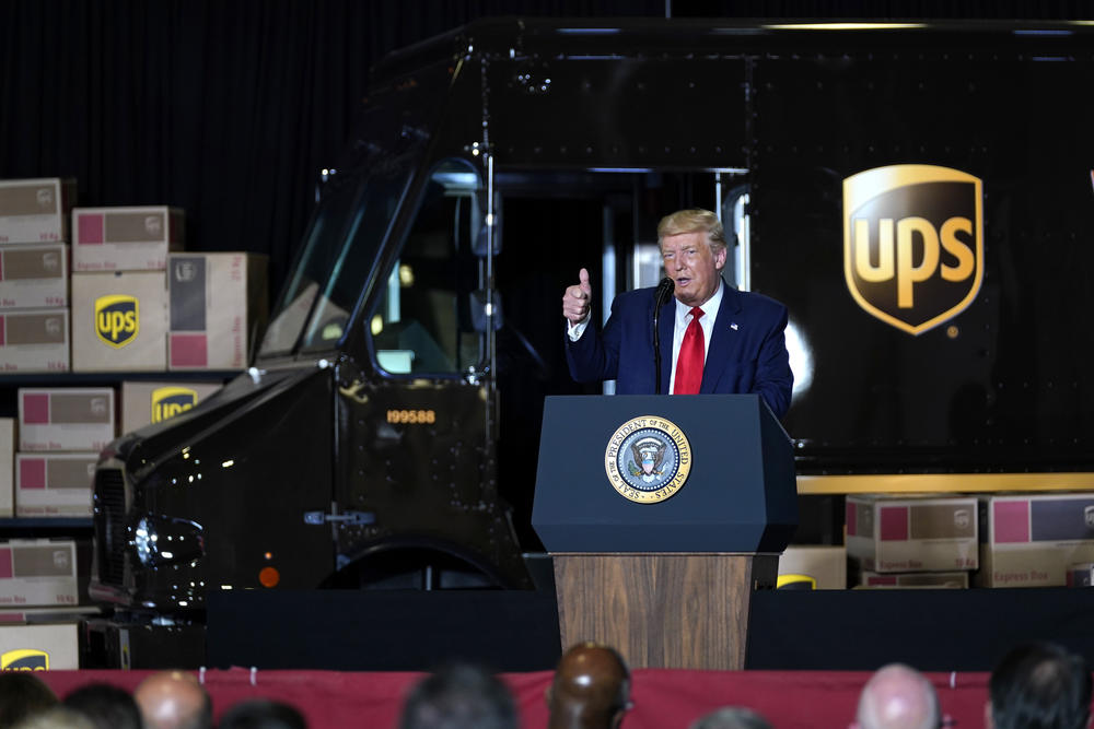 President Trump delivers speech in front of UPS Truck
