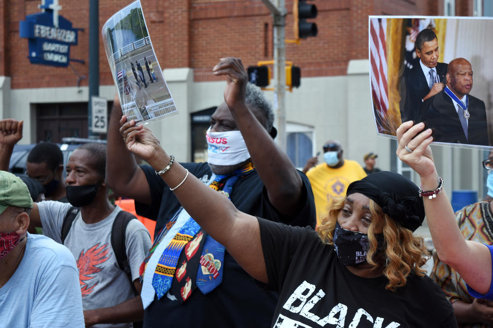 Crowds sang "Good Trouble, I want to be Good Trouble" while waiting on Rep. John Lewis' funeral to begin.