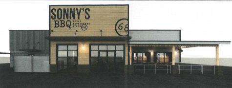The design for a new Sonny’s BBQ proposed for 5811 Zebulon Road would include a covered patio. 