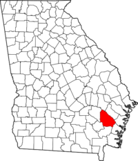 Map of Georgia showing location of Wayne County