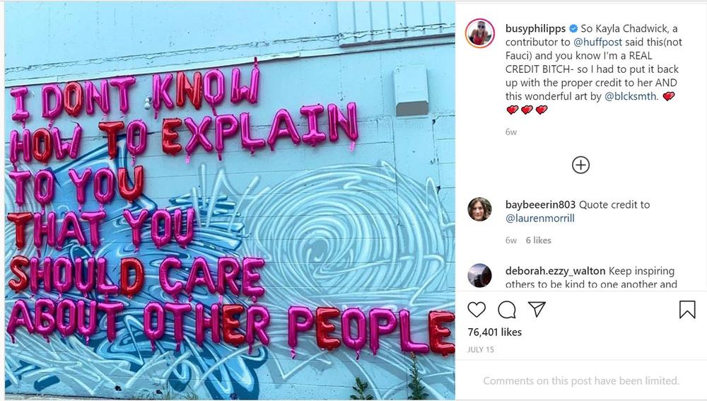 On Instagram, actor Busy Phillips mis-attributed Lauren Morrill's quote