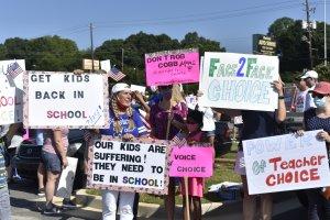 Cobb County parents took to the street to protest universal digital learning. Cobb County Schools has not announced a date for resuming face-to-face classes. 