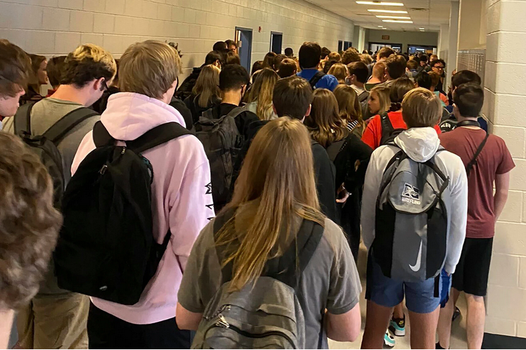A crowded hallway at North Paulding High School Tuesday, Aug. 4, 2020.