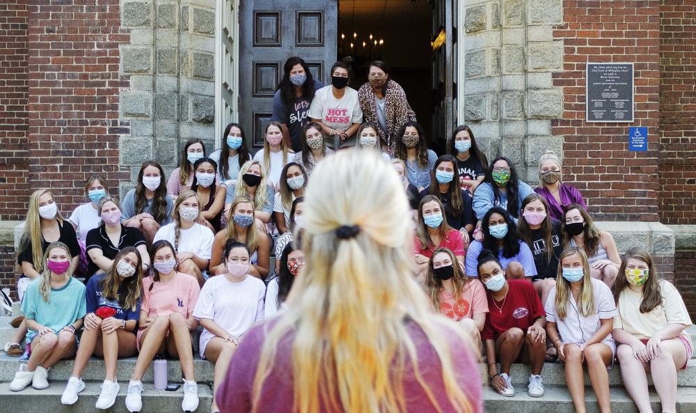 Mercer University students pledging the Phi Mu sorority pose for a group photo on the Macon campus recently. 