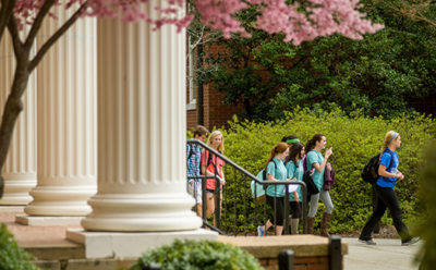 Students on campus at Georgia College and State University in Milledgeville.