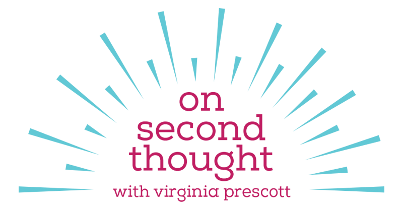 "On Second Thought" blue and pink logo
