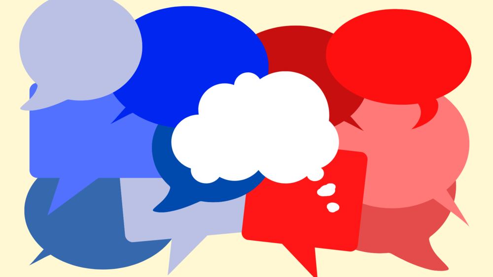 An illustration of differently colored thought bubbles.