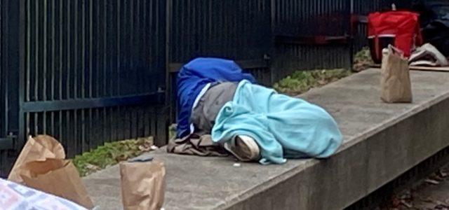 Homeless person on the street in Atlanta.