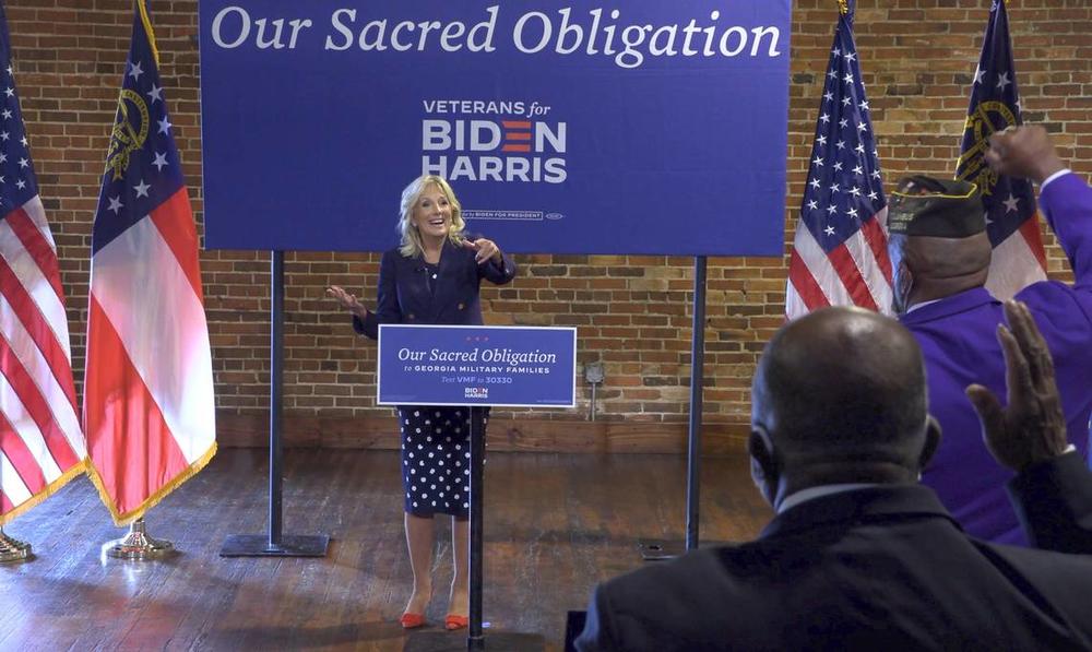 Dr. Jill Biden, former second lady and wife of Democratic presidential nominee Joe Biden, made a campaign stop Monday at Warehouse 9 Restaurant, 920 9th St, in Columbus, Georgia. Biden met with military families and veterans after making brief remarks at the event. 