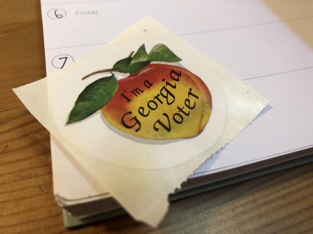 A sticker received by voters after casting their ballots.