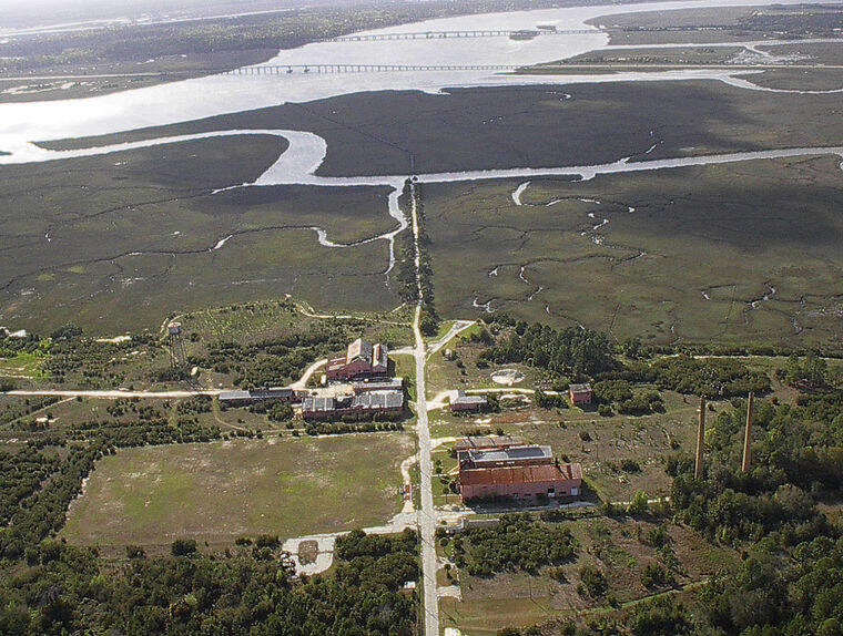 An aerial view of the LCP Chemical Superfund site in Brunswick, Georgia.