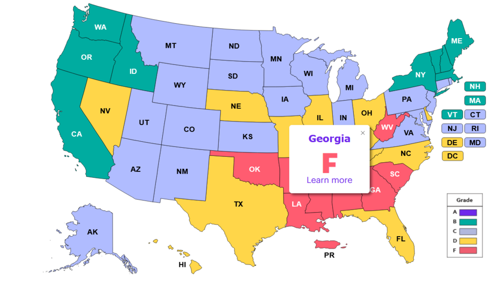 March of Dimes gives Georgia a grade of F for preterm births for the second year in a row.