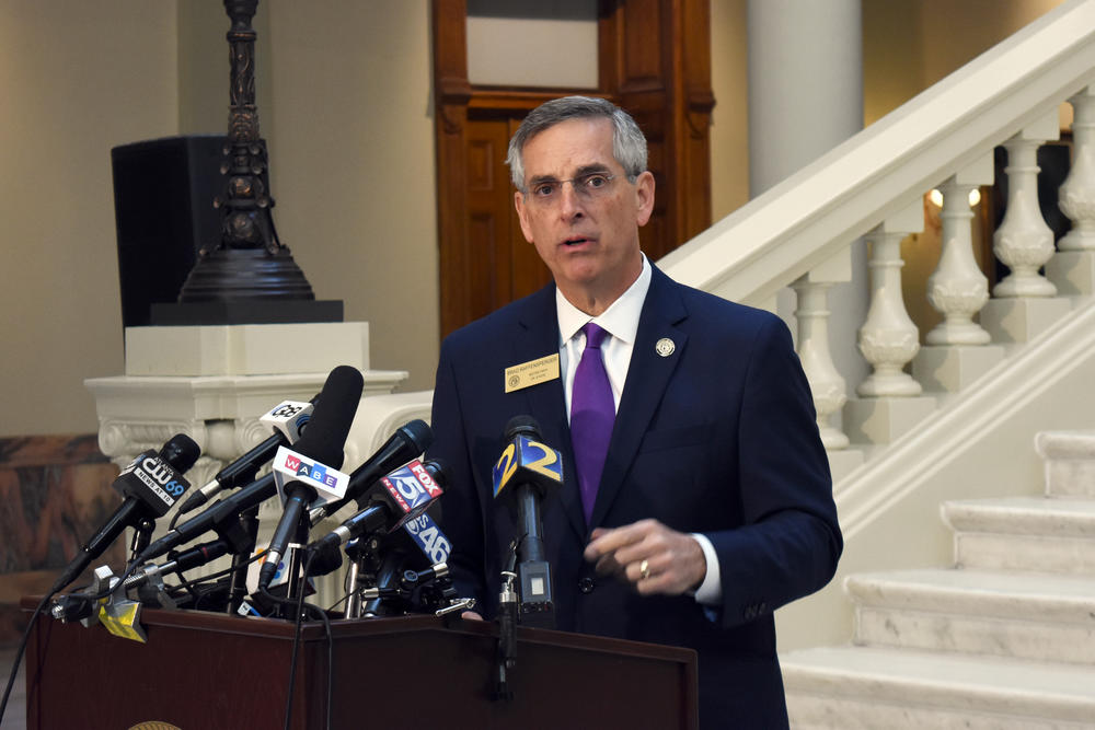 Republican Secretary of State Brad Raffensperger delivers a press conference Nov. 4, 2020.