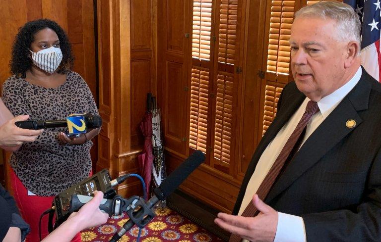 House Speaker David Ralston speaks with the media Monday afternoon, moments after Republican lawmakers nominated him to remain the speaker. The Blue Ridge Republican helped his party maintain control of the House in the Nov. 3 general election. 