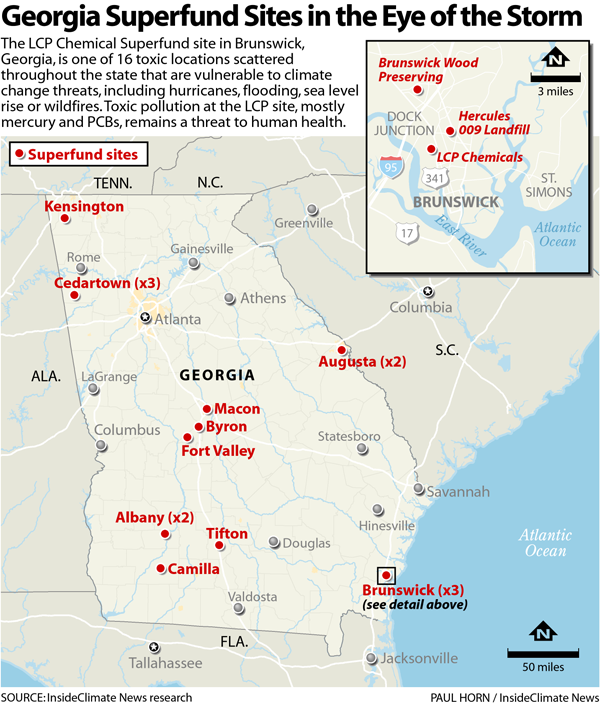 Map of Georgia Superfund sites.