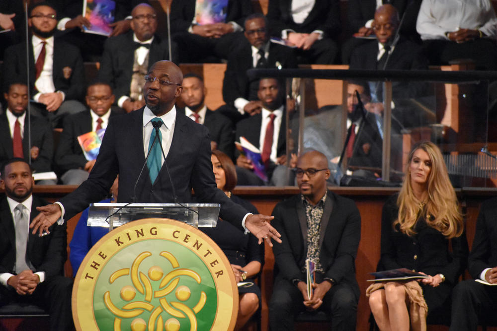 Rev. Raphael Warnock speaks at the annual MLK Commemorative Service in Atlanta.