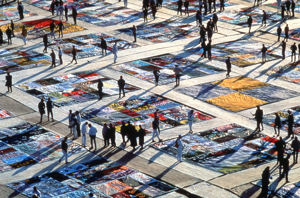 The AIDs Quilt on the National Mall in Washington, D.C. viewed from above.