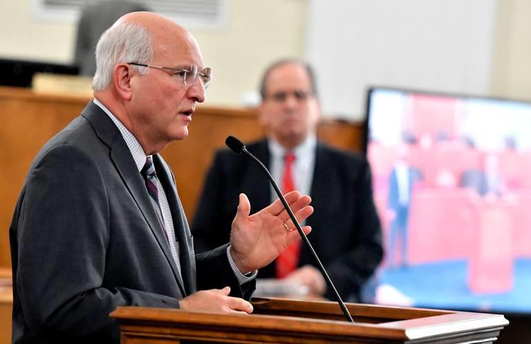 Bibb County Sheriff David Davis speaks during a press conference to address and condemn the recent violence in Macon Monday afternoon at the Macon-Bibb Government Center.