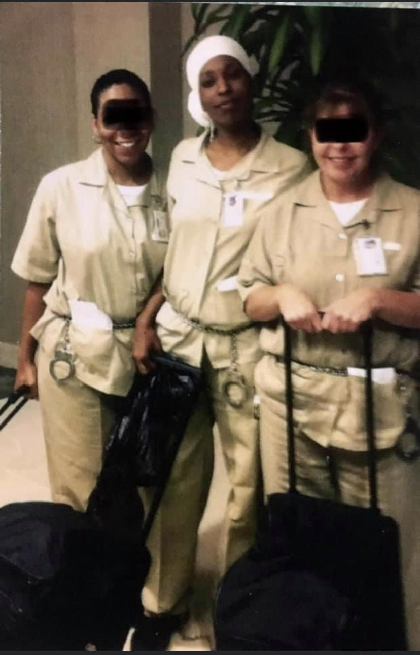 Kareemah Hanifa, center, studied for and took her cosmetology exam during her incarceration. (Hanifa redacted fellow inmates' faces for privacy concerns.) 