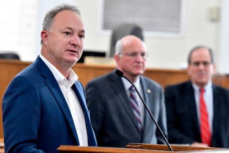 Macon-Bibb County Mayor-elect Lester Miller speaks during a press conference to address and condemn the recent violence in Macon Monday afternoon at the Macon-Bibb Government Center. 