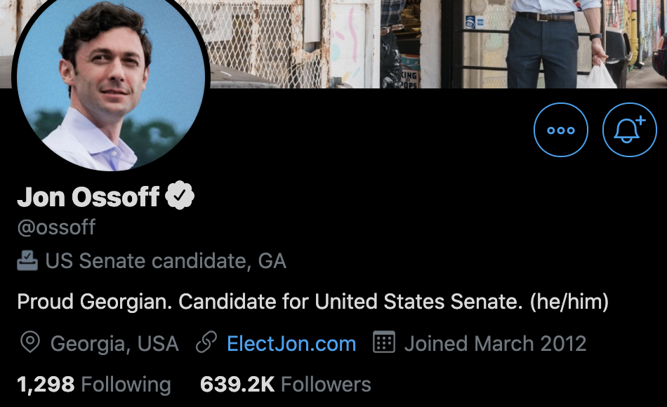 Jon Ossoff updated his twitter bio to include his pronouns during the interview.