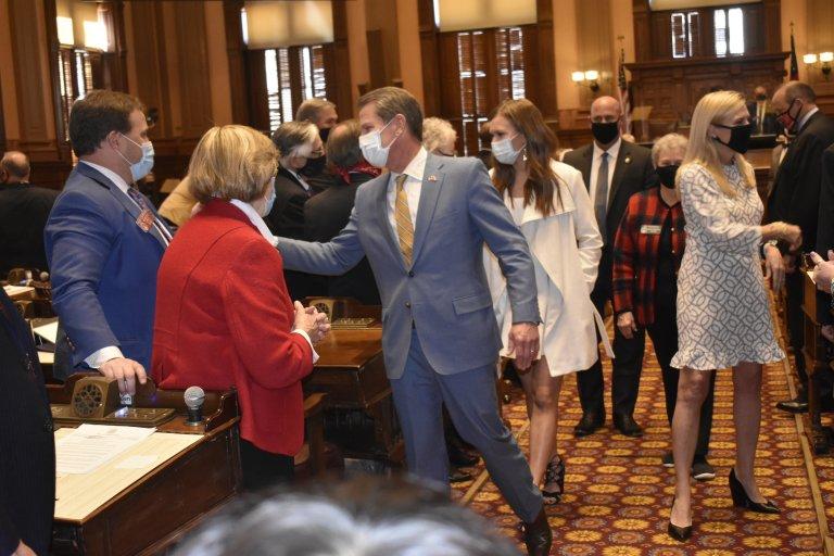 Brian Kemp speaking to Lawmakers yesterday in the capitol.