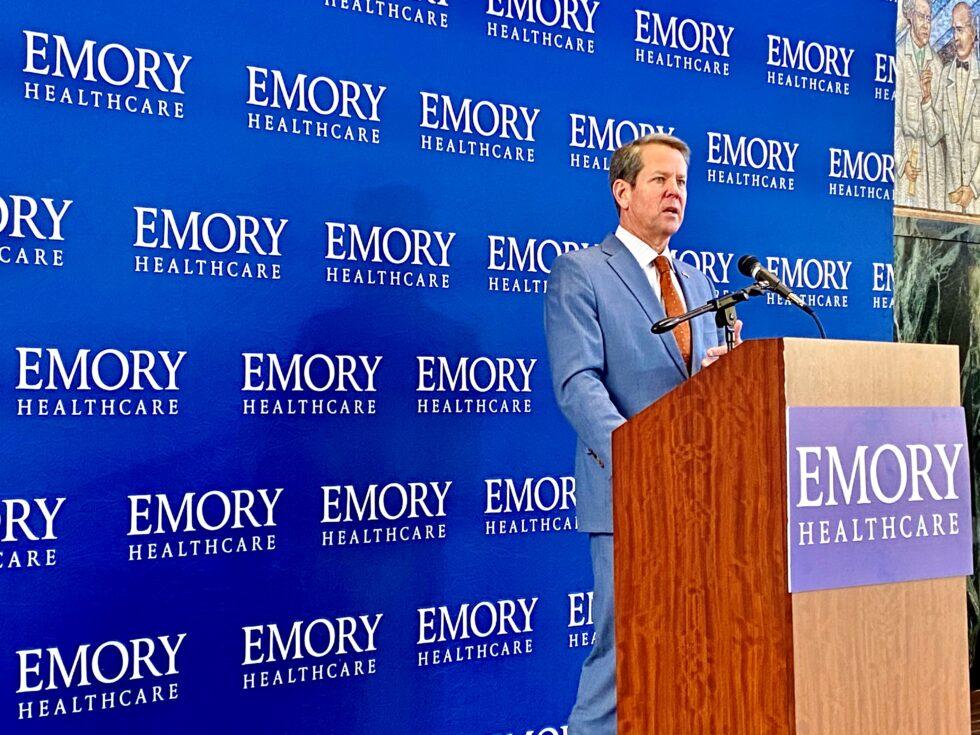 Gov. Brian Kemp talks about COVID-19 vaccine distribution plans at Emory Healthcare in Atlanta on Dec. 22, 2020. 
