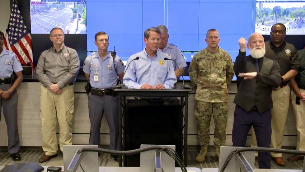 Gov. Brian Kemp discusses the state’s response to protests over police brutality and racial injustice at the State Operations Center in Atlanta on June 2, 2020. 